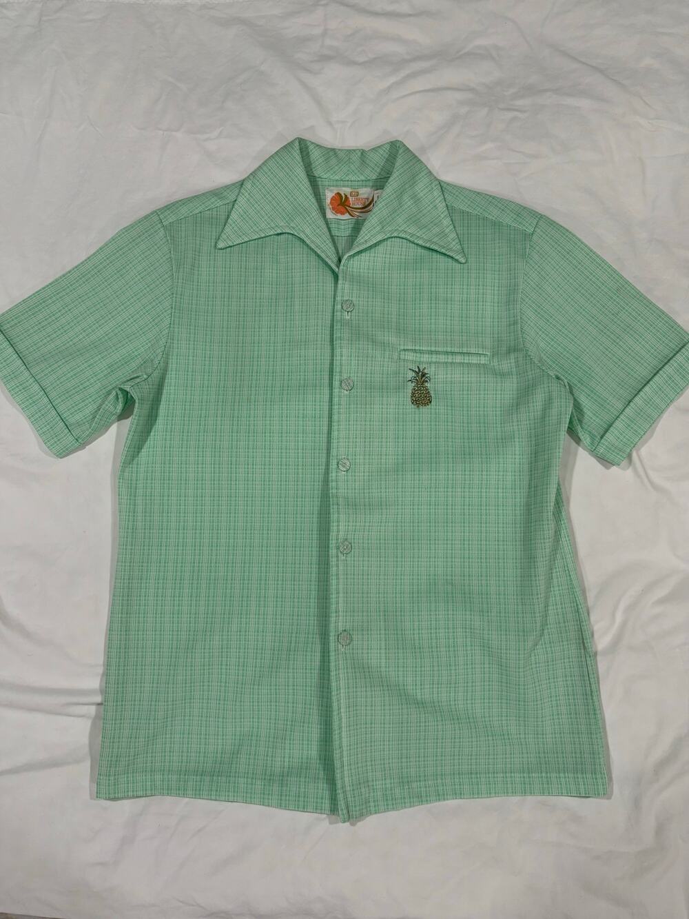 Vintage 70s Liberty House Green Pineapple Hawaiian Button Up Shirt Medium
